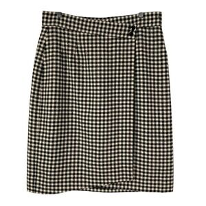 Betty Hanson Vintage 100% Wool Houndstooth Wrap Skirt Black White Size 10
